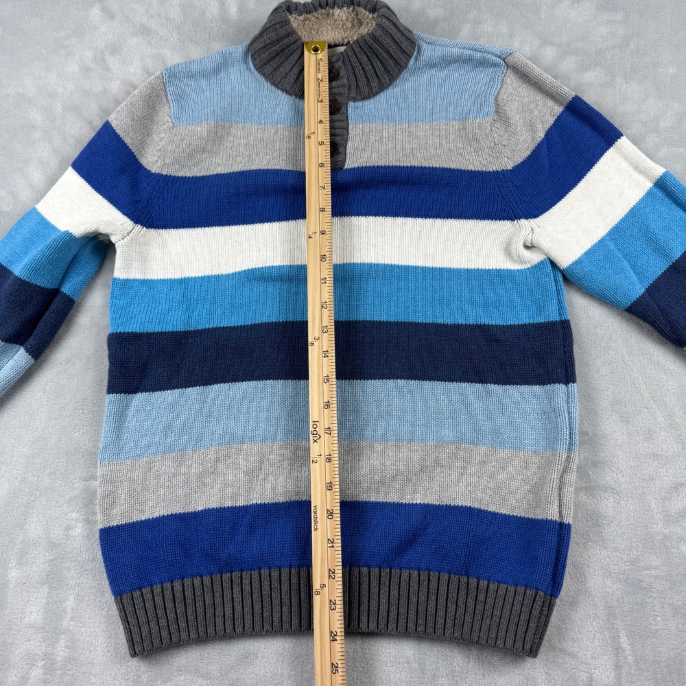 Lands End Boys Blue White Knit Sweater Sherpa Lined Collar Button Neck XL 18-20 - Picture 6 of 14